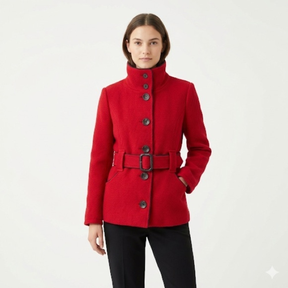 Soia & Kyo Red Belted Pea Coat Jacket Womens S